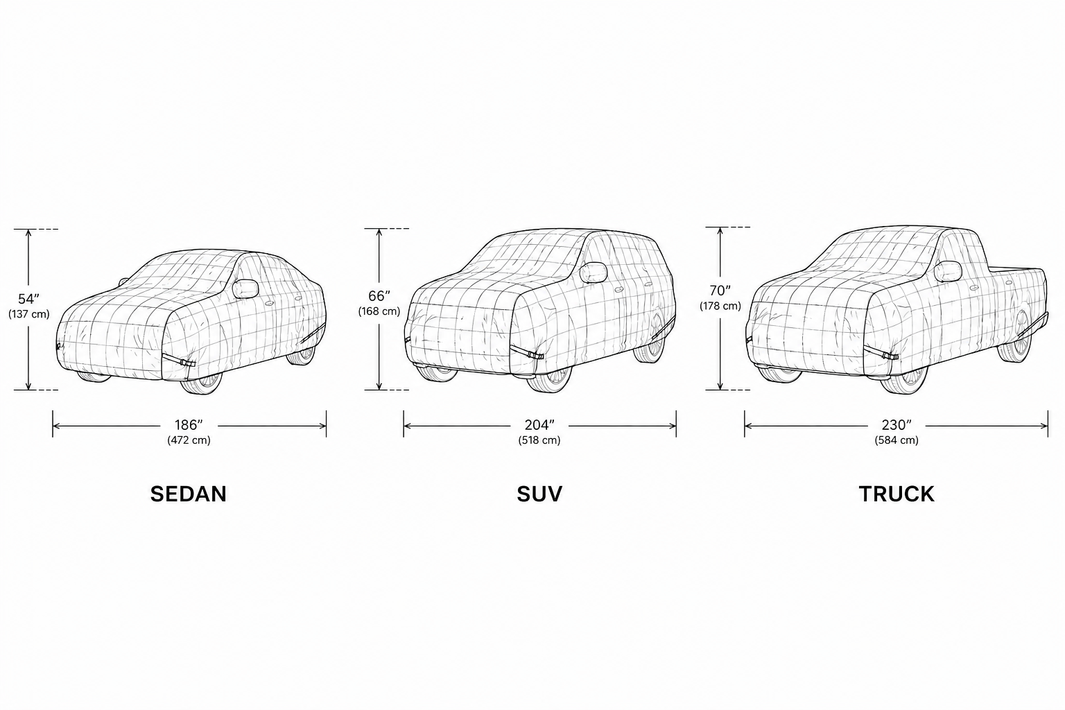 HailShield dimensioned sizing diagram